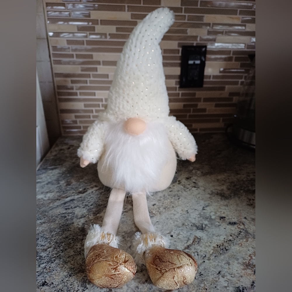 White and gold plush gnome